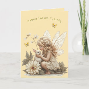 Tarjeta Mariposas de conejo blanco de hadas de Pascua