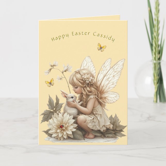 Tarjeta Mariposas de conejo blanco de hadas de Pascua (Anverso)