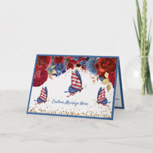 Tarjeta Mariposas de la Bandera Americana Flores de Rosa R