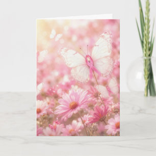 Tarjeta Mariposas de lazo rosa en un jardín de margaritas