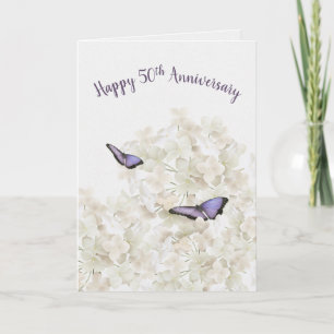 Tarjeta Mariposas del 50º Aniversario en Hydrangea Blanca