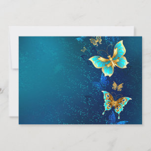 Tarjeta Mariposas doradas sobre fondo azul