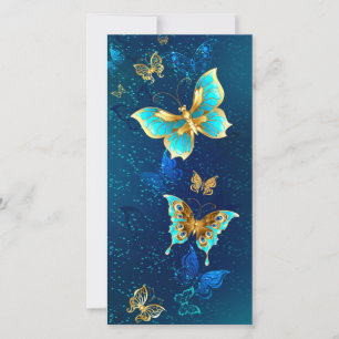 Tarjeta Mariposas doradas sobre fondo azul