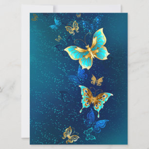 Tarjeta Mariposas doradas sobre fondo azul