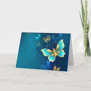 Tarjeta Mariposas doradas sobre fondo azul