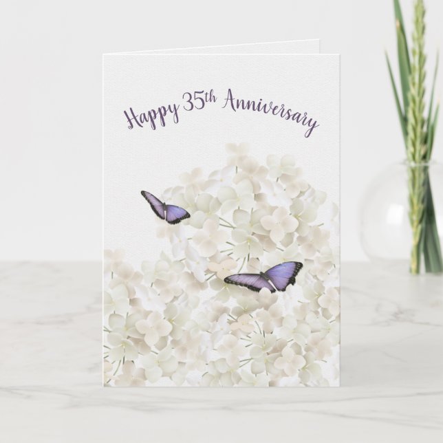Tarjeta Mariposas en el 35 aniversario de la hidrangea bla (Anverso)