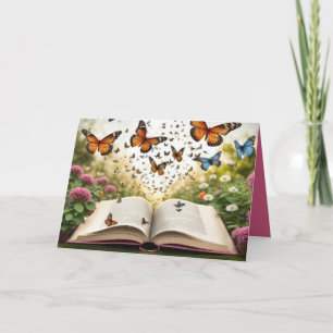 Tarjeta Mariposas explotando fuera del libro abierto