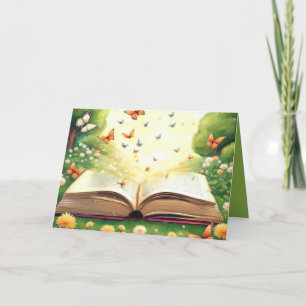 Tarjeta Mariposas explotando fuera del libro abierto