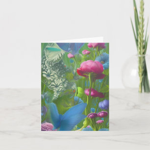 Tarjeta Mariposas florales rosadas, azules y blancas desva