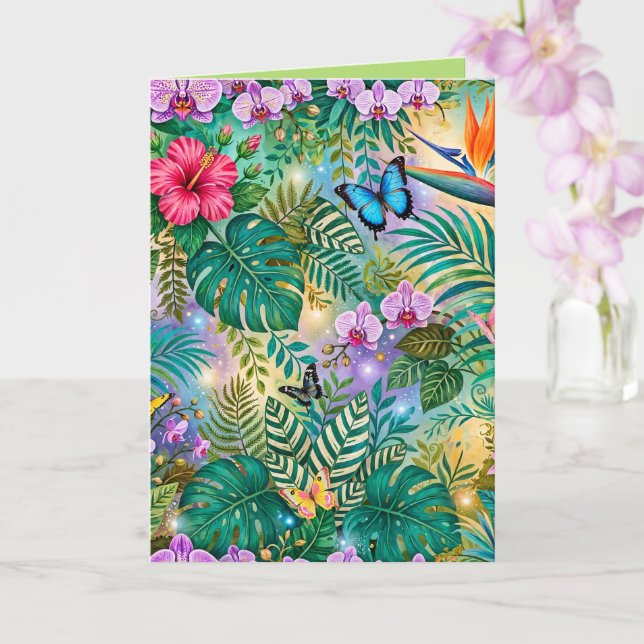 Tarjeta Mariposas Flores Fantasía Selvática Alegre (Orquídea)