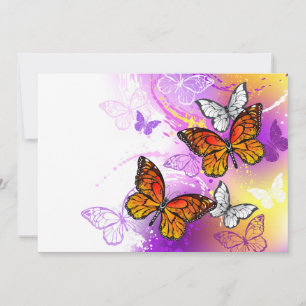 Tarjeta Mariposas monarcas en fondo morado