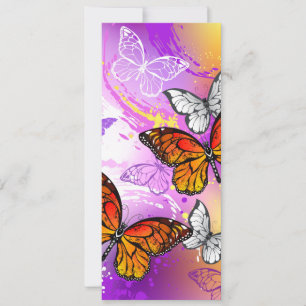 Tarjeta Mariposas monarcas en fondo morado