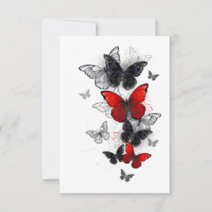 Tarjeta Mariposas Morfo Negras y Rojas Volando