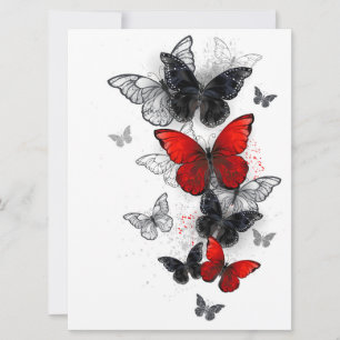 Tarjeta Mariposas Morpho voladoras negras y rojas