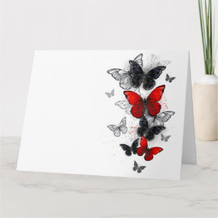 Tarjeta Mariposas Morpho voladoras negras y rojas