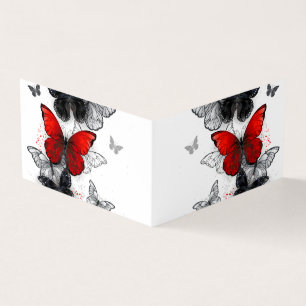 Tarjeta Mariposas Morpho voladoras negras y rojas