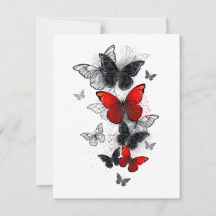 Tarjeta Mariposas Morpho voladoras negras y rojas