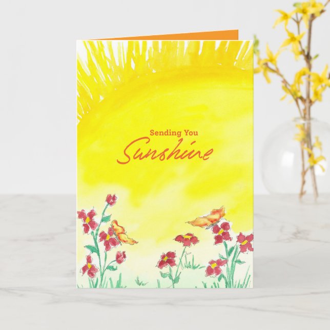 Tarjeta Mariposas Rojas Flores Silvestres Sol de Verano (flor amarilla)