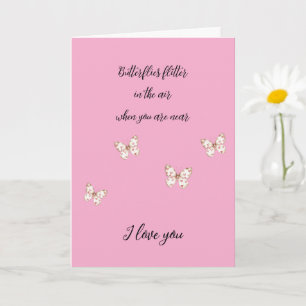 Tarjeta Mariposas rosadas dulces con amor en el corazón