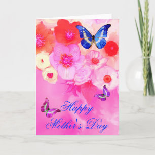 TARJETA MARIPOSAS, ROSAS ROJAS ROSADAS Y FLORES ANEMONE
