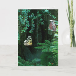 Tarjeta Mariposas simpáticas en un jardín