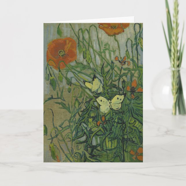 Tarjeta Mariposas y amapolas por Vincent van Gogh (Anverso)