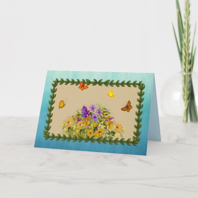 Tarjeta Mariposas y flores (Anverso)