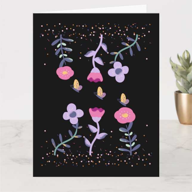 Tarjeta mariposas y flores (Planta pequeña)