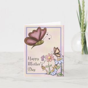 Tarjeta Mariposas y flores Día de la Madre