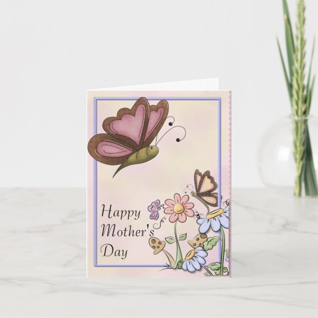 Tarjeta Mariposas y flores Día de la Madre (Anverso)