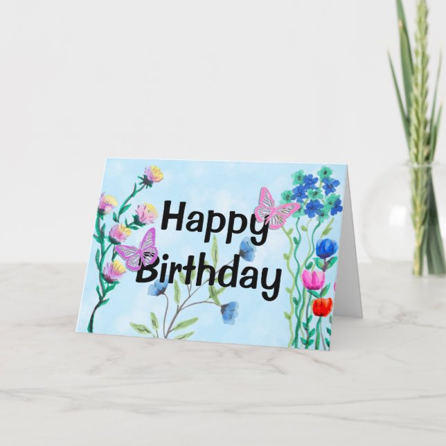 Tarjeta Mariposas y flores Feliz cumpleaños (Anverso)