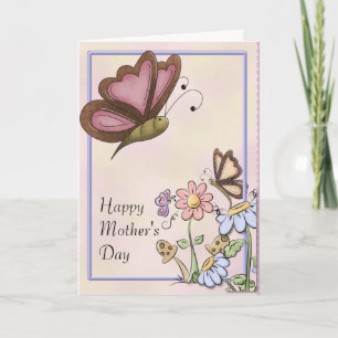 Tarjeta Mariposas y flores para el día de la madre