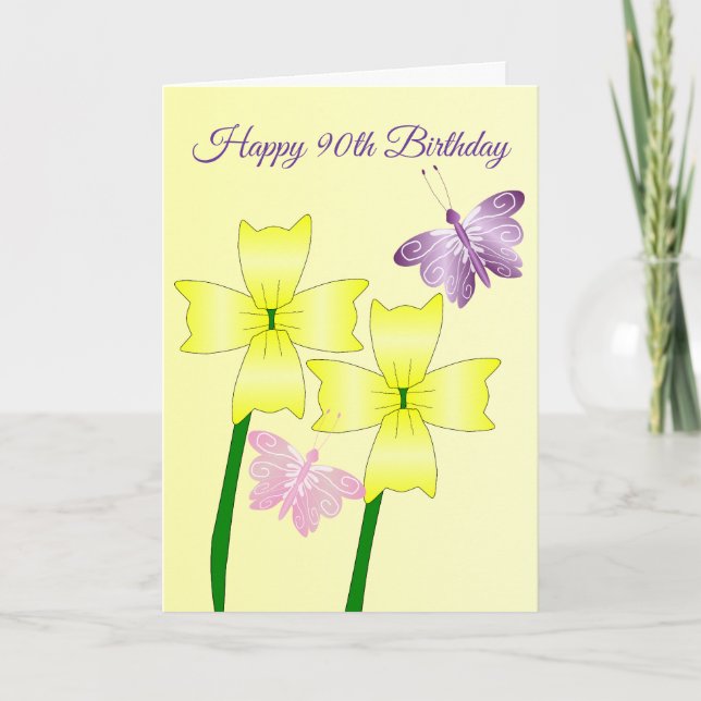 Tarjeta Mariposas Y Flores Personalizadas Cumpleaños 90 (Anverso)