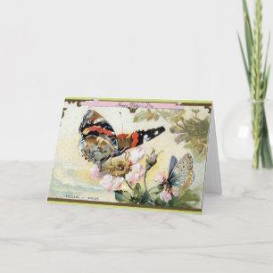 Tarjeta Mariposas y flores vintage Día de la Madre