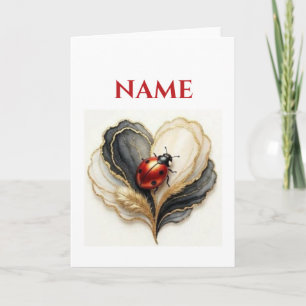 Tarjeta Mariquita Coccinella Hoja de Corazón