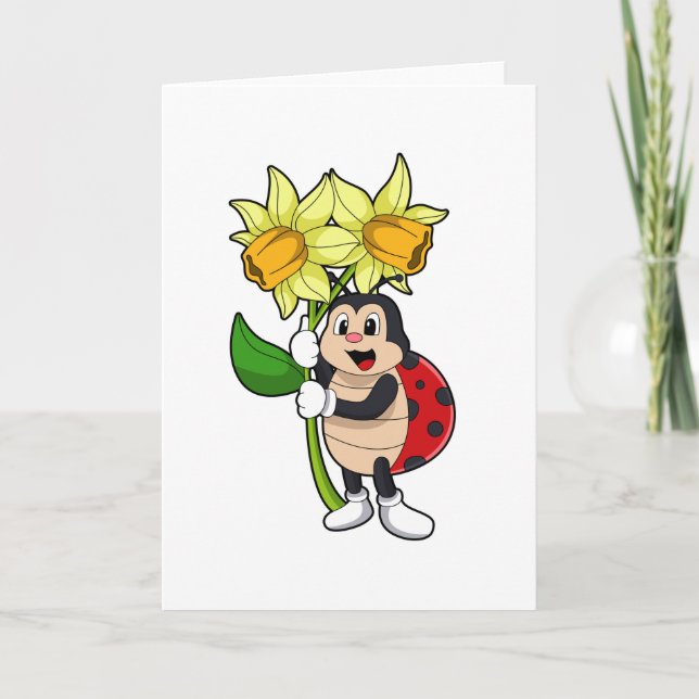 Tarjeta Mariquita con flor Narciso (Anverso)