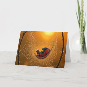 Tarjeta Mariquita Cumpleañera en una Hamaca de Telaraña