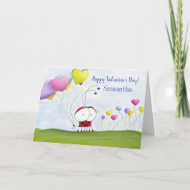 Tarjeta Mariquita Encantadora con Globos en Forma de Coraz