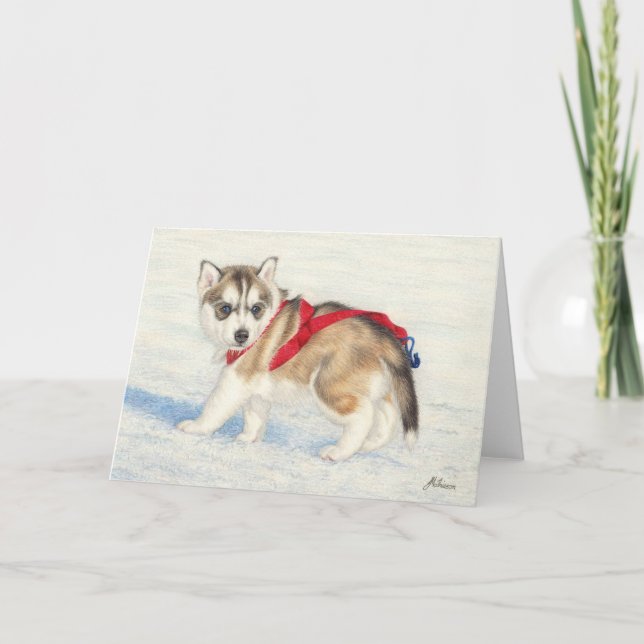 Tarjeta Mariquita Husky Siberiana En Nieve (Anverso)