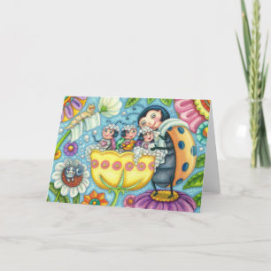 TARJETA MARIQUITA MADRE E HIJOS, BAÑO DE BURBUJAS DE TULIP