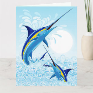 Tarjeta Marlín Azul Saltando del Océano