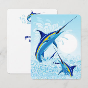 Tarjeta Marlín Azul Saltando fuera del Océano