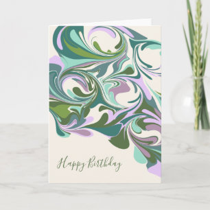 Tarjeta Mármol abstracto en morado y cumpleaños verde