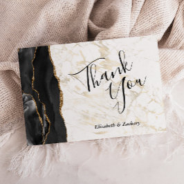 Tarjeta Mármol Ágata Oro Negro Agradecimiento Boda Plano
