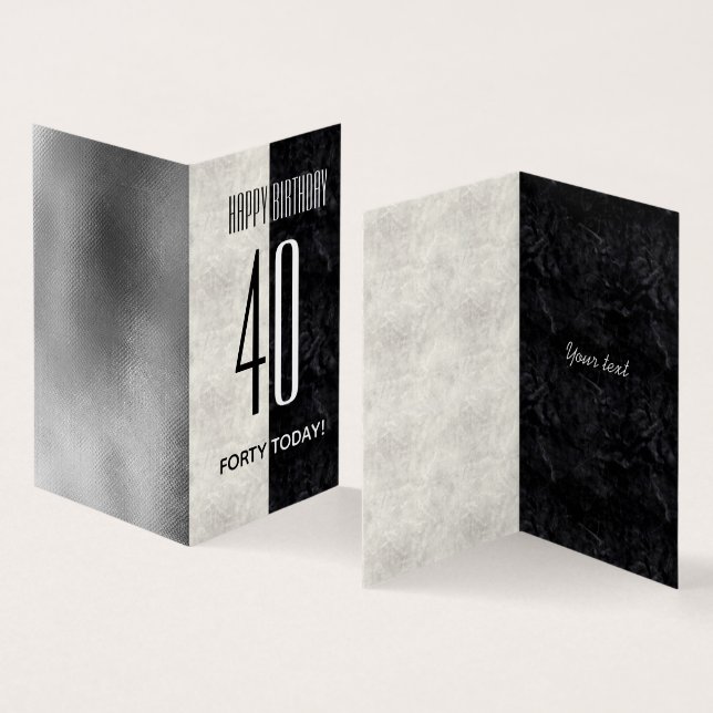 Tarjeta Mármol blanco y negro simple 40 cumpleaños (Interior y exterior)