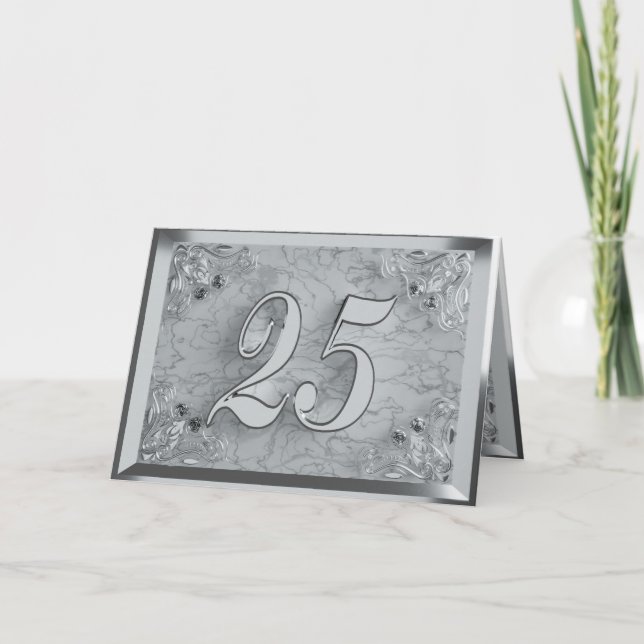 Tarjeta Mármol de plata de cumpleaños o aniversario 25 (Anverso)