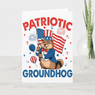 Tarjeta Marmota Patriótica Bandera Americana 4 De Julio
