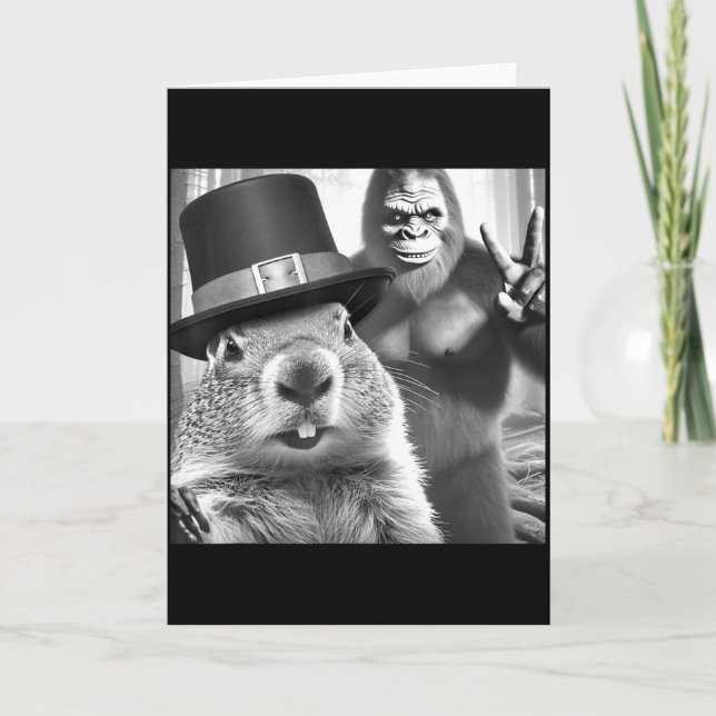 Tarjeta Marmota Tomando Selfie Con Bigfoot Divertido Día D (Anverso)