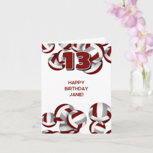Tarjeta maroon grises voleibol niños deportes feliz cumple
