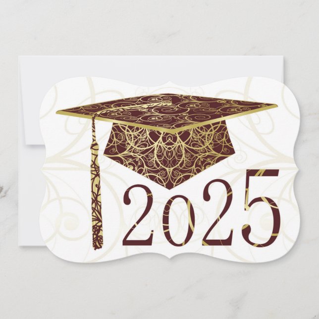 Tarjeta Maroon y Gold Floral Cap 2025 (Anverso)